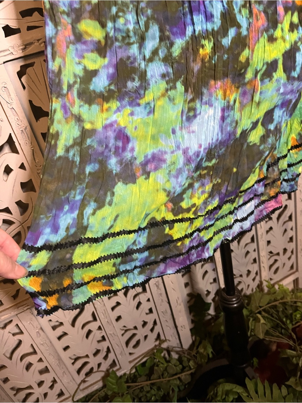 MUSHKA by SIENNA ROSE SHEER PURPLE & MULTICOLOR ABSTRACT TIE-DYE PLUS SIZE TOP - Picture 8 of 12